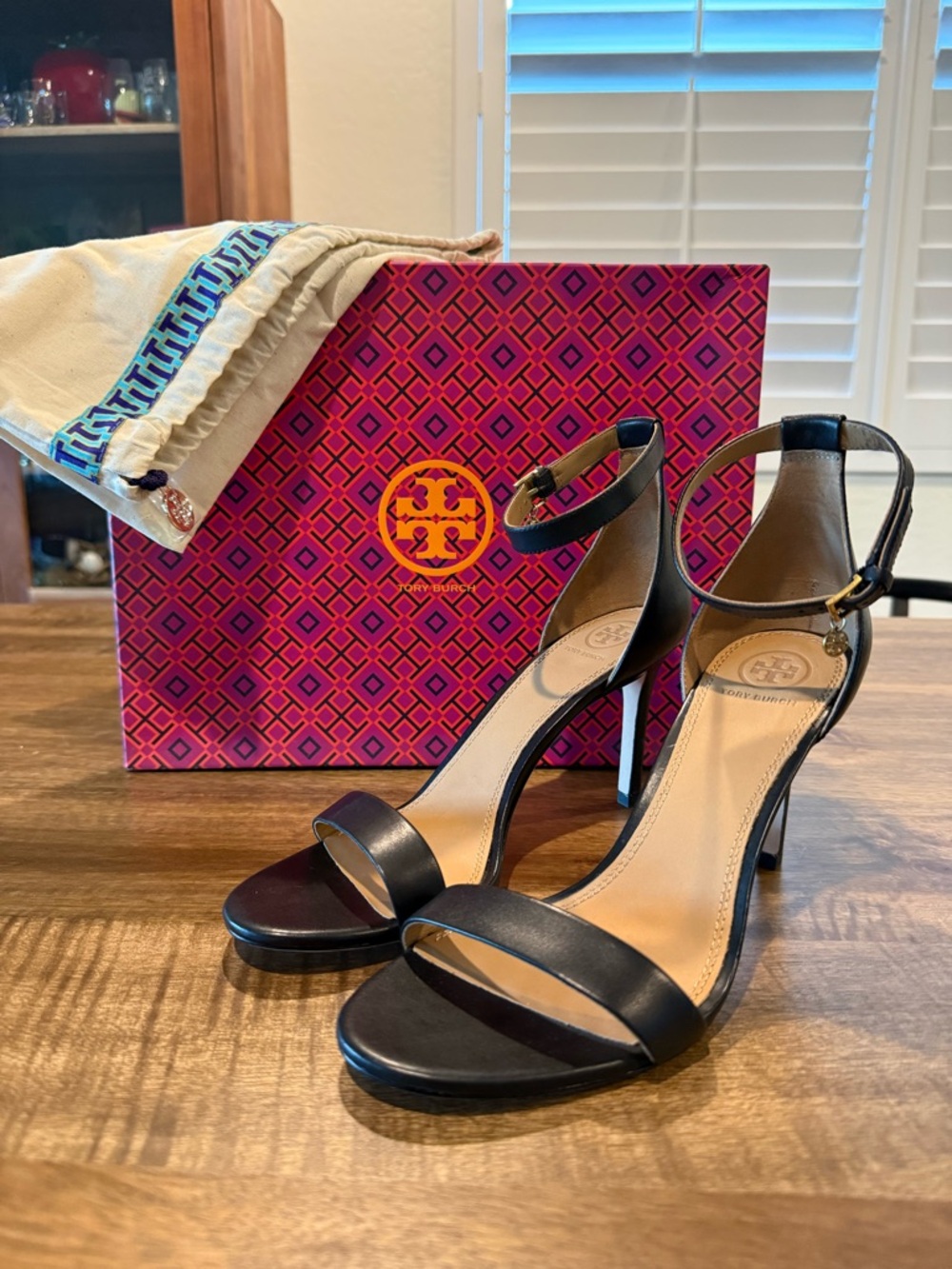 NIB Tory Burch Ellie 85mm Ankle Strap Sandal Perfect Black Size 9